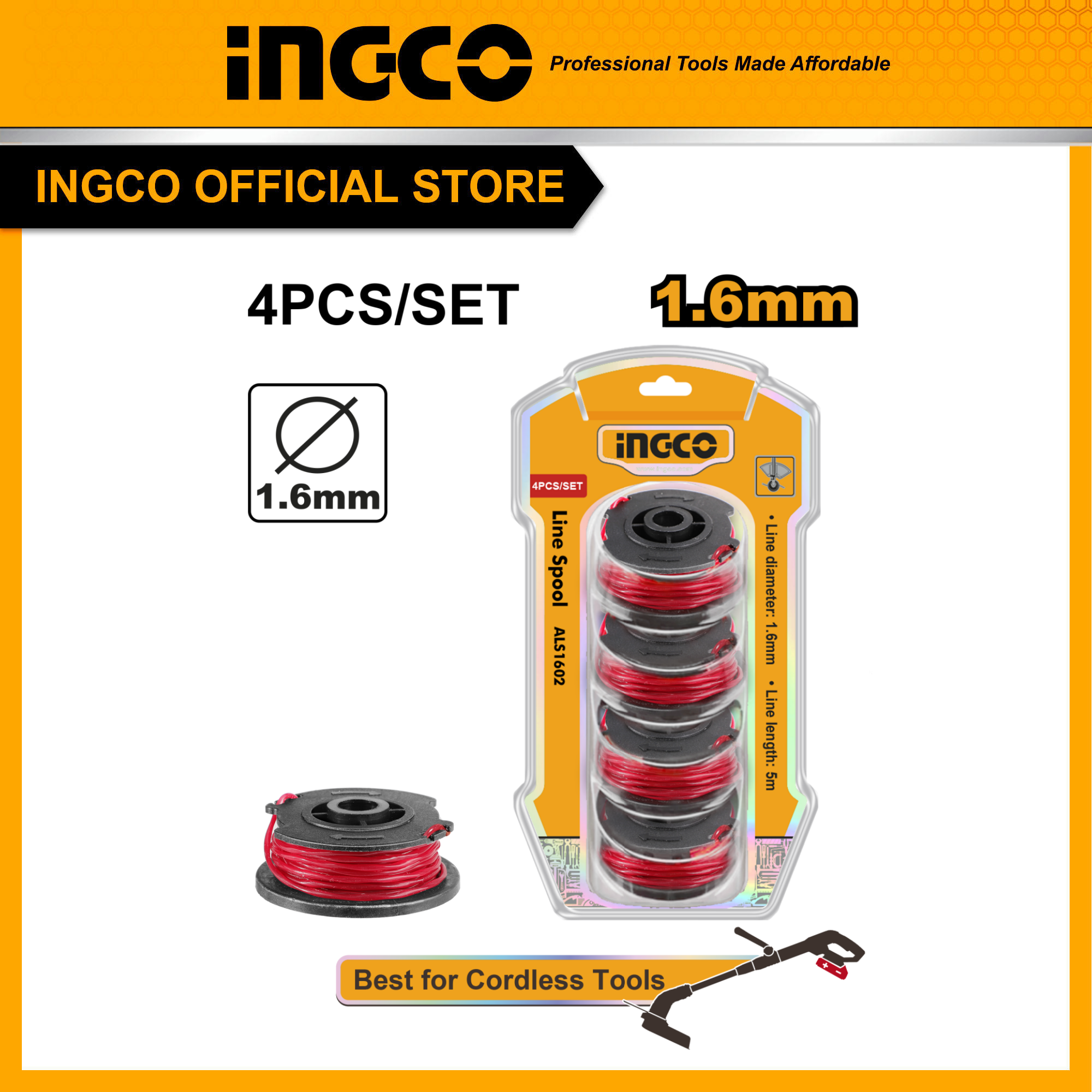 INGCO ตลับเอ็นเครื่องตัดหญ้า (4 ชิ้น/แพค) ALS1602 ราคา 250 บาท*ส่งฟรี