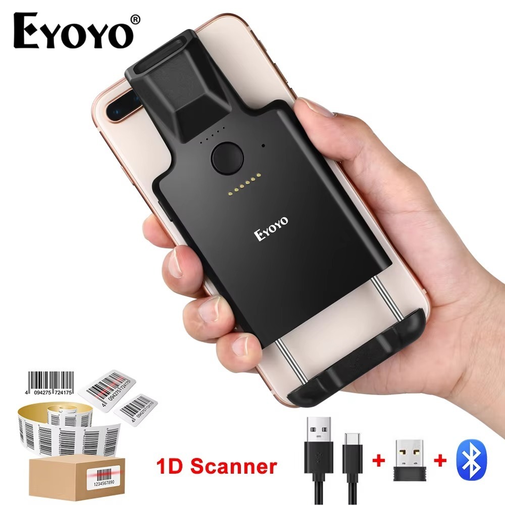 Eyoyo Portable 1D Laser Bluetooth Barcode Scanner Back Clip-on Phones, EPC/EAN Bar Codes Reader With 900mAh Li-Battery work for logistics courier Inventory Retail Mall Library Warehouse ราคา 1,599 บาท*ส่งฟรี