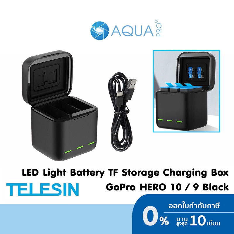 Telesin Charger Box แท่นชาร์จและที่เก็บแบตและเมมโมรี่ในตัว GoPro Hero 11 / 10 / 9 Black มีไฟแสดงสถานะ ราคา 390 บาท*ส่งฟรี