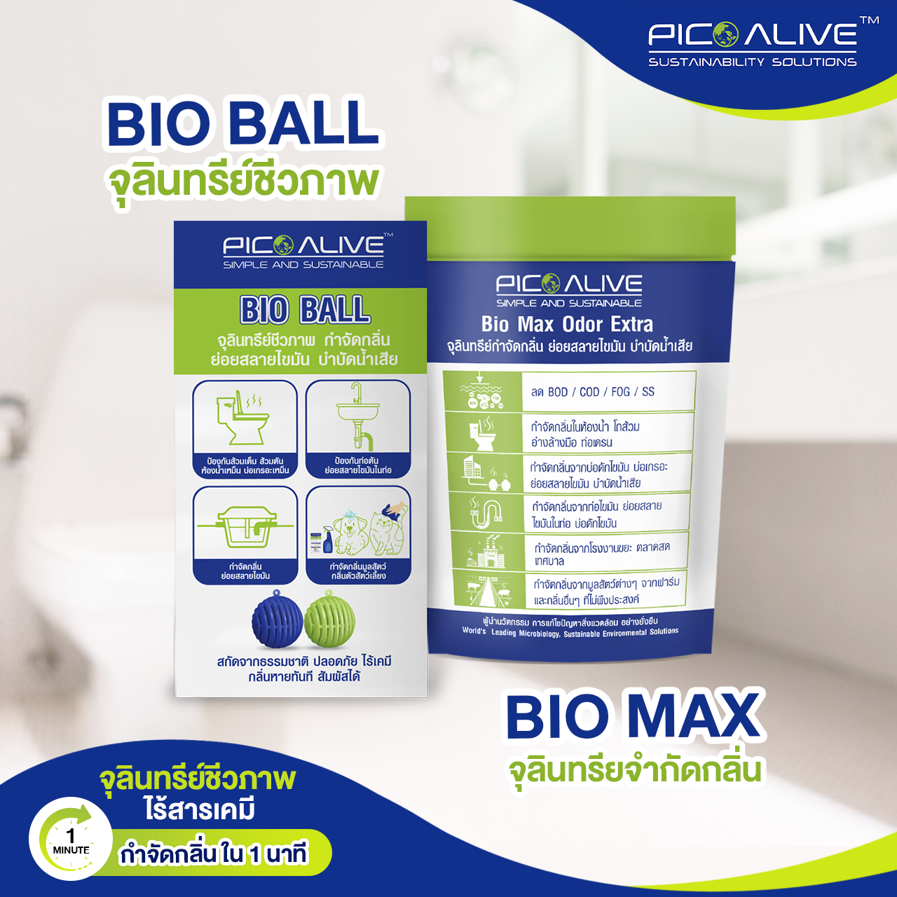Bio Max + Bio Ball จุลินทรีย์ชีวภาพ กำจัดกลิ่นภายใน 1 นาที ย่อยสลายไขมัน ราคา 990 บาท*ส่งฟรี