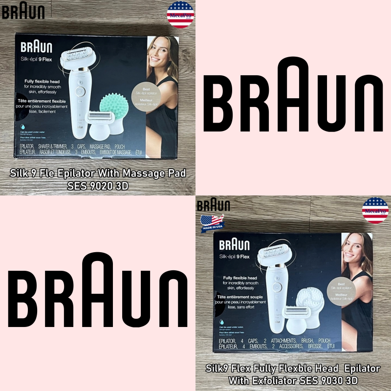 ผลิตภัณฑ์ความงามและการดูแลผิว Braun Silk9 Flex Fully Flexble Head Epilator เครื่องโกนขนไฟฟ้า พร้อมที่นวดหรือแปรงขัดผิว