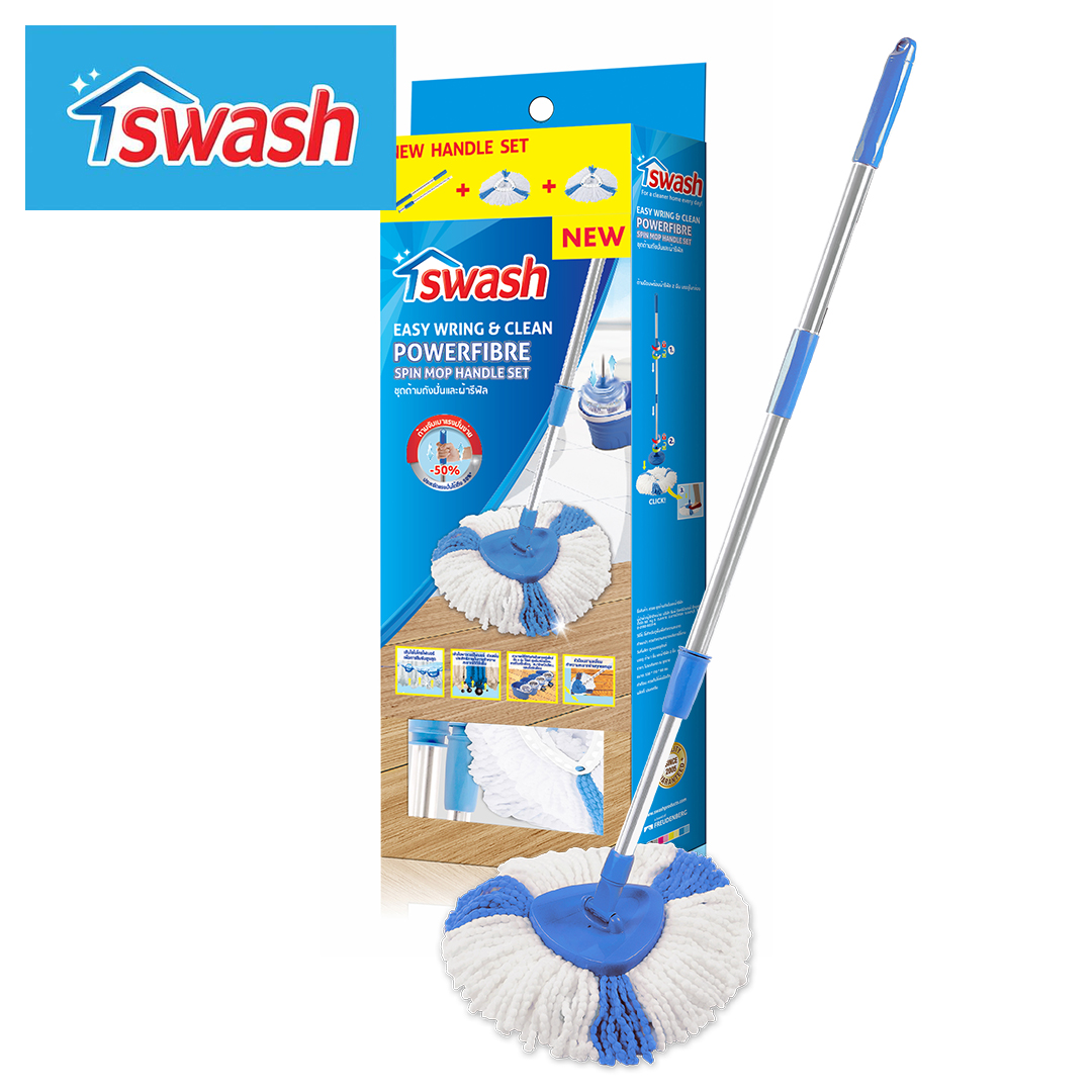 SWASH Easy Wring & Clean Spin Mop Handle Set - สวอช อีซี่ริงแอนด์คลีน ชุดด้ามถังปั่นและผ้ารีฟิล อะไหล่ไม้ม็อบ ไม้ถูพื้น ด้ามม็อบ ม็อบถูพื้น ราคา 640 บาท*ส่งฟรี