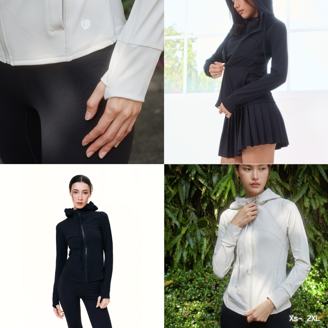 Peaches Active - Luxeflex Hooded Sculpting Zipup, Long-Sleeved Exercise Jacket with a Hood That Helps Protect Against Uv Rays. ราคา 2,390 บาท*ส่งฟรี