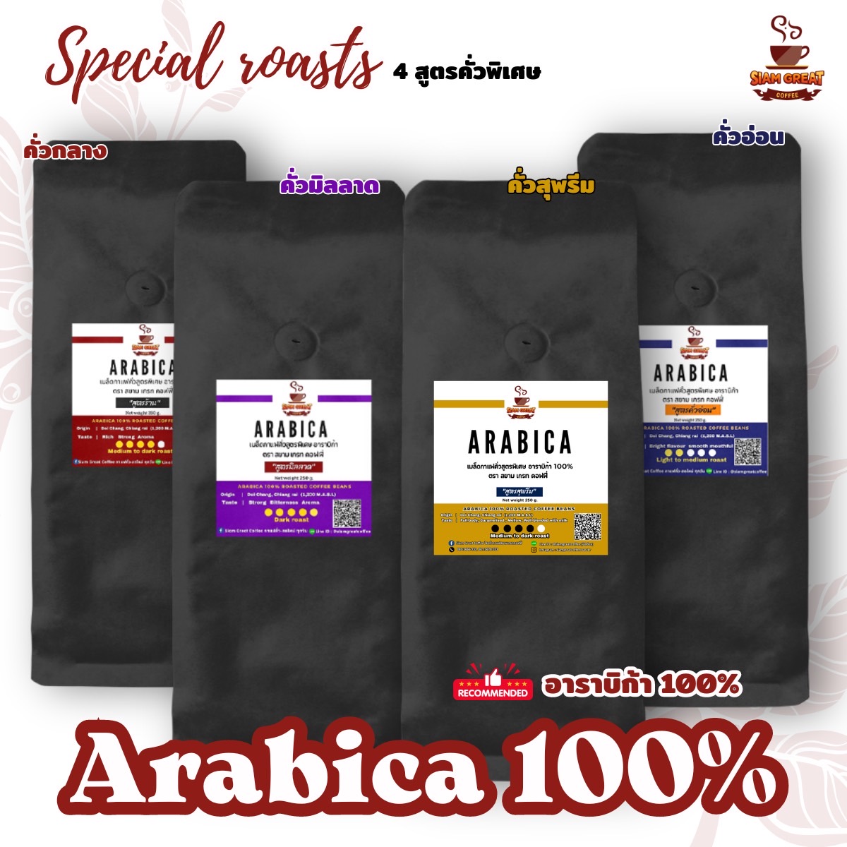 เมล็ดกาแฟ Arabica 100 % ดอยช้าง ราคา 105 บาท*ส่งฟรี