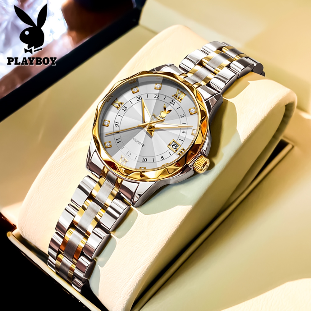 100% Genuine Playboy Watch for Women, Waterproof, Genuine 2026 New Model, Grace, Fashion, Calendar, Shockproof, Luminous, Stainless Steel, Fashion Watch