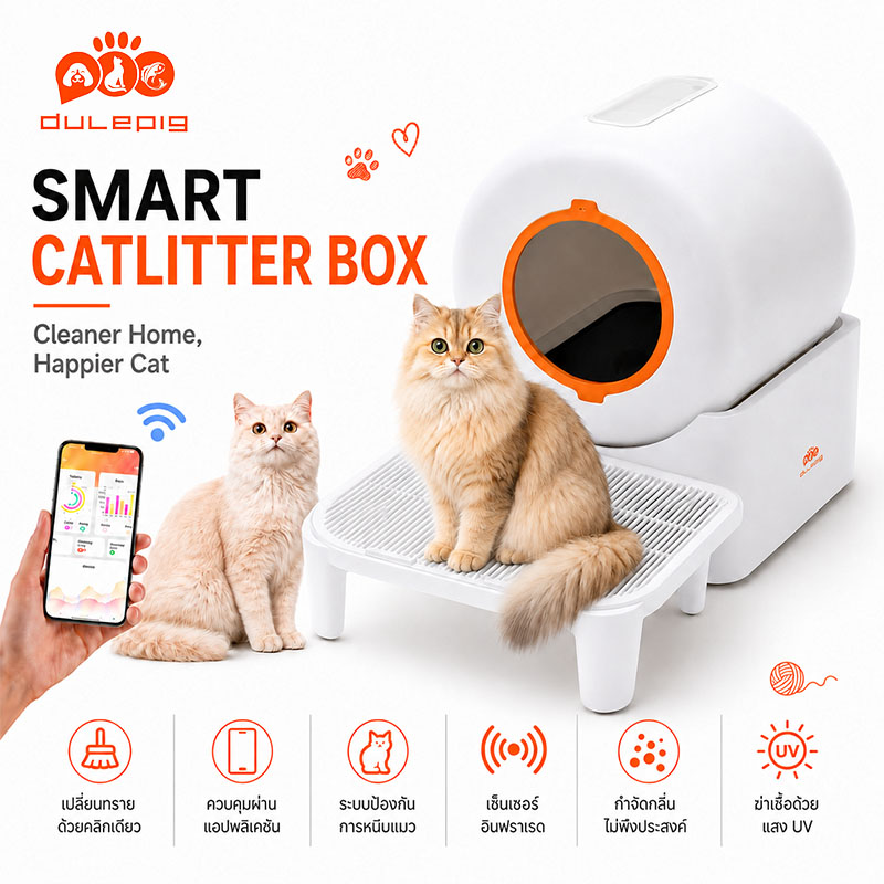 Dulepig Automatic Cat Toilet, Large Design, Smart Cat Litter Box, 2 Year Warranty from Thai Center, New Upgrade, More Stable Than Before, Cat Toilet, Jumbo Litter Box, Large Cat Litter Box, Litter Box. ราคา 4,828 บาท*ส่งฟรี