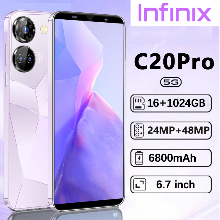 โทรศัพท์มือถือ Infinx C20Pro  เครื่องใหม่6.7-inch smartphone5G พิกเซลสูงมาก กล้องหน้า ปลดล็อคด้วยใบหน้า การทำงานที่ราบรื่น หน่วยความจำขนาดใหญ่ โทรศัพท์ใส่ได้2ซิม ระบบนำทาง GPS บลูทูธ มือถือ มีเมนูภาษาไทย รองรับแอปธนาคาร