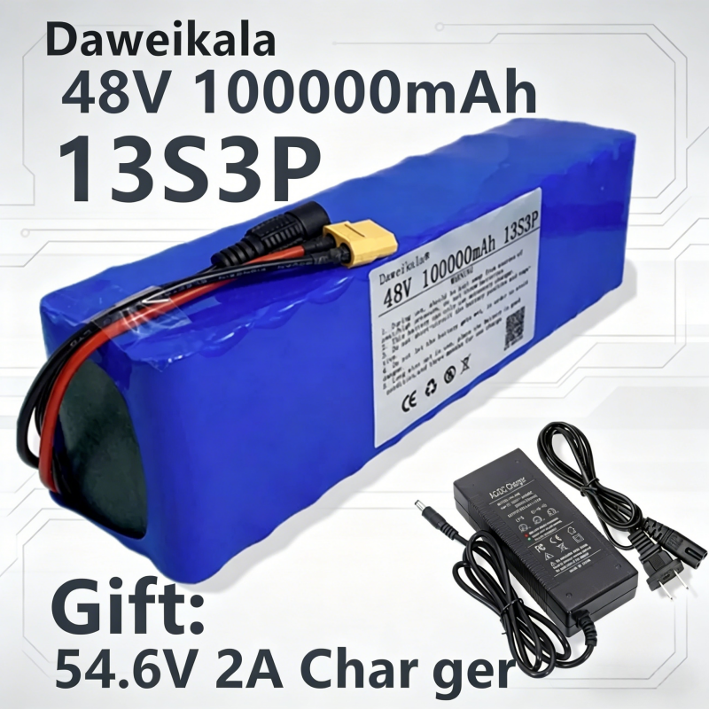 48V 100Ah ​​720W 13S3P Xt60 48V Lithium-Ion Battery 100000Mah Electric Bicycle Ready for 54.6V E-Bike
