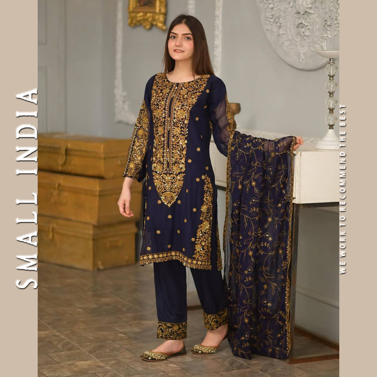 {**ส่งฟรี**} SMALL INDIA 🌺 Launching New Designer Party Wear Suit Set ชุดเซ็ทเสื้อกางเกง 🌺 Women Suit Set ราคา 3,840 บาท*ส่งฟรี