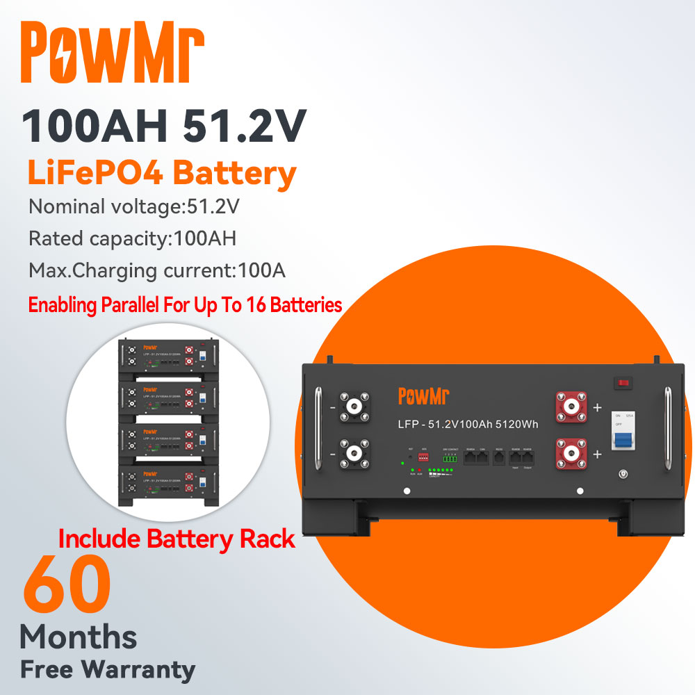 PowMr 48V 100AH Lifepo4 Battery Lithium Battery, 5.12kWh Capacity, Server Rack Battery 6000 Cycles, 100A Perfect for Off-Grid, Solar, Backup Power,Lithium Iron Phosphate Battery