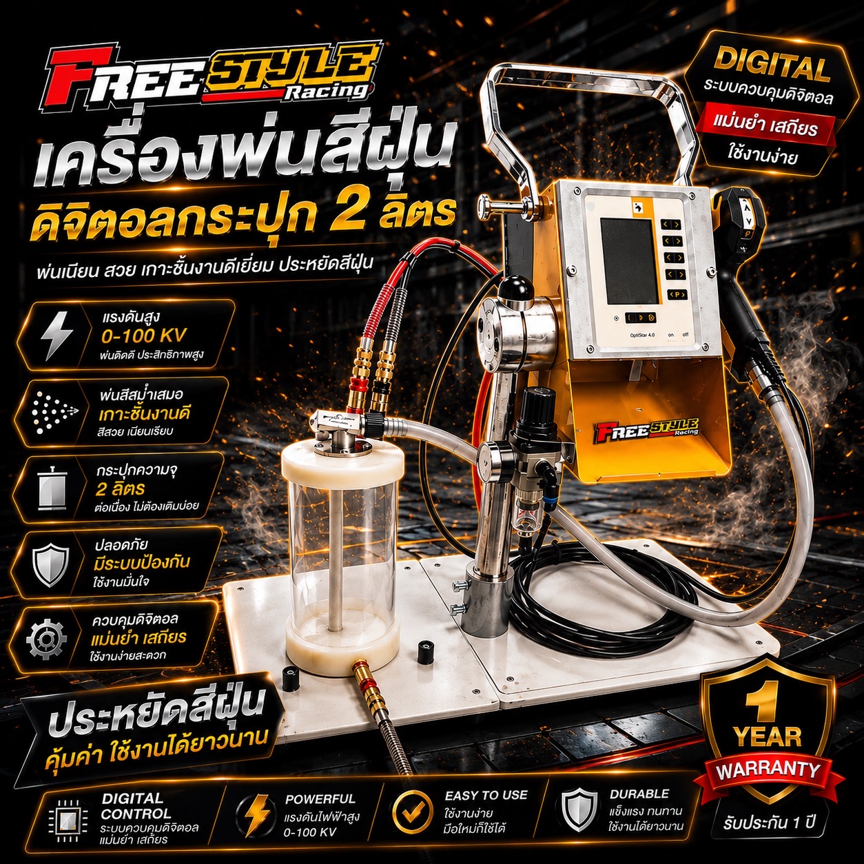 ⚡️ Super Express Delivery ⚡️ Powder Coat Paint Sprayer, Digital Adjuster, 1 Liter Container with Base, Very Stable, Can Spray Very Well, Paint Comes Out Smoothly, Can Work on Any Job, Very Durable. ราคา 3,000 บาท*ส่งฟรี