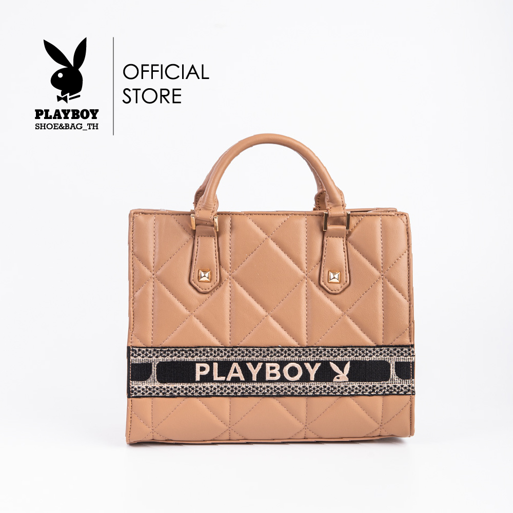 Playboy Alinda women's bag women's shoulder bag ST-B243PB571 code large box design logo strap with 2 colors white and brown ราคา 1,867 บาท*ส่งฟรี
