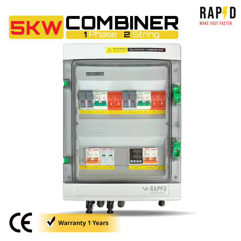 ตู้คอมไบเนอร์ RAPD 5KW สำหรับ Inverter Hybrid รุ่น: 1 Phase 2 String | รองรับกำลังไฟสูงสุด 5KW รหัส 53470 ราคา 3,990 บาท*ส่งฟรี