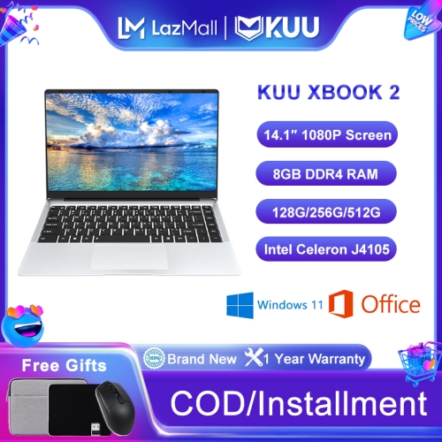 【1 Year Warranty】【Free Gifts】KUU XBOOK 2 Laptop St Online Class Laptop 14.1 Inch 1920x1080 FHD IPS Screen Intel J4105 8G RAM 512G SSD Turbo Up to 2.5 GHz Full-size Keyboard Windows 11 Ultra-thin Portable Computer