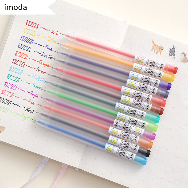 imoda 12pcs/Pack 0.5mm Gel Pen Multi-color Pen For School Office Supplies Stationery
