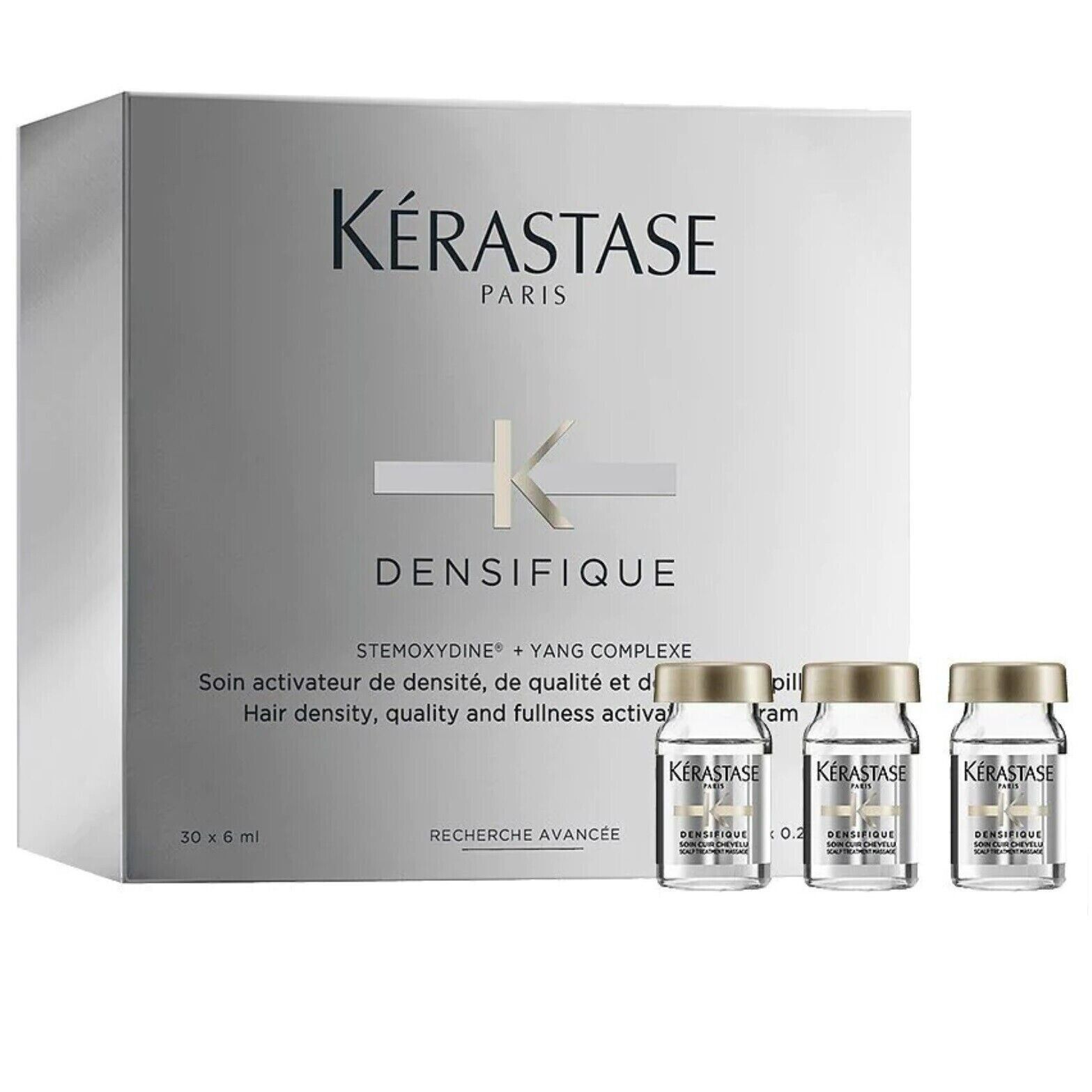 Kerastase Densifique scalp treatment massage 30 x 6ml เซรั่มบำรุงสุขภาพหนังศรีษะ ช่วยทำให้ผมดุหนาแน่นดุมีโวลุ่มเมื่อใช้อย่างต่อเนื่อง ราคา 7,450 บาท*ส่งฟรี