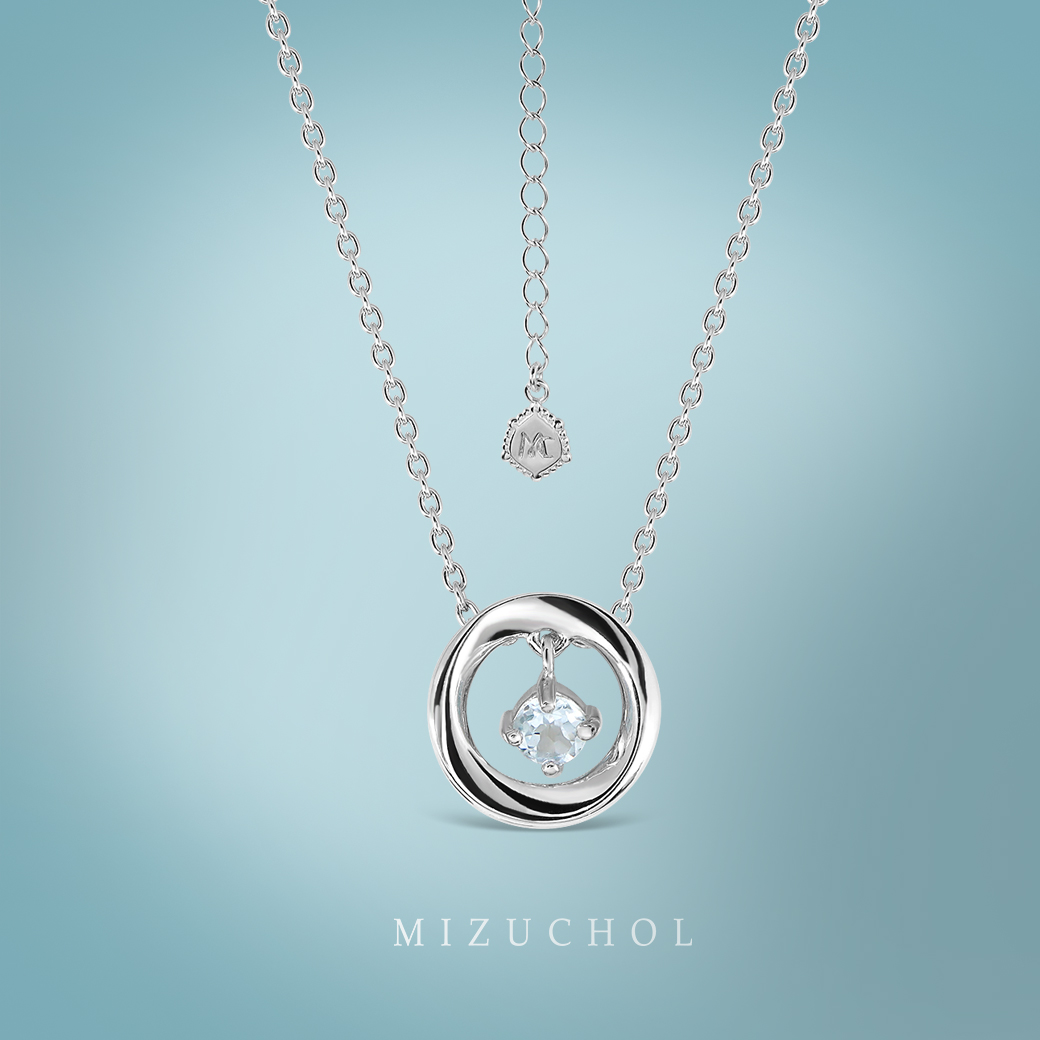 Mizuchol-สร้อยเงินแท้ชุบทองคำขาว Blue Ocean Necklace - พลอย Aquamarine ราคา 2,790 บาท*ส่งฟรี