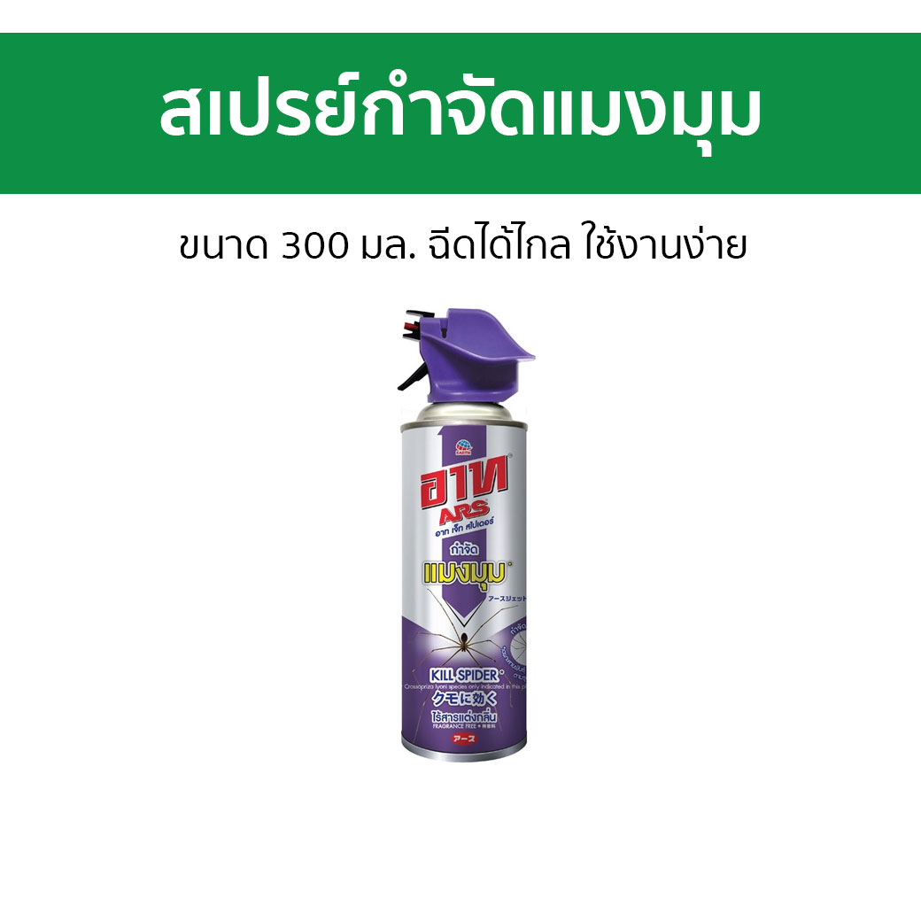 สเปรย์กำจัดแมงมุม Ars ขนาด 300 มล. ฉีดได้ไกล ใช้งานง่าย - ไล่แมงมุม ยาฆ่าแมงมุม ยาฉีดแมงมุม ฆ่าแมงมุม น้ำยาไล่แมงมุม กำจัดแมงมุม สเปรย์ไล่แมงมุม ยากำจัดแมงมุม น้ำยากำจัดแมงมุม spider repellent ราคา 145 บาท*ส่งฟรี