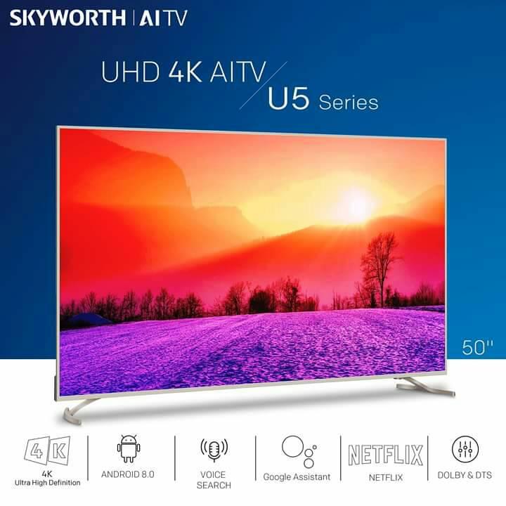 Skyworth Android TV 8.0 4K Ultra UHD 50 นิ้ว ค้นหาด้วยเสียง รุ่น 50U5A12T รับประกัน 3 ปี