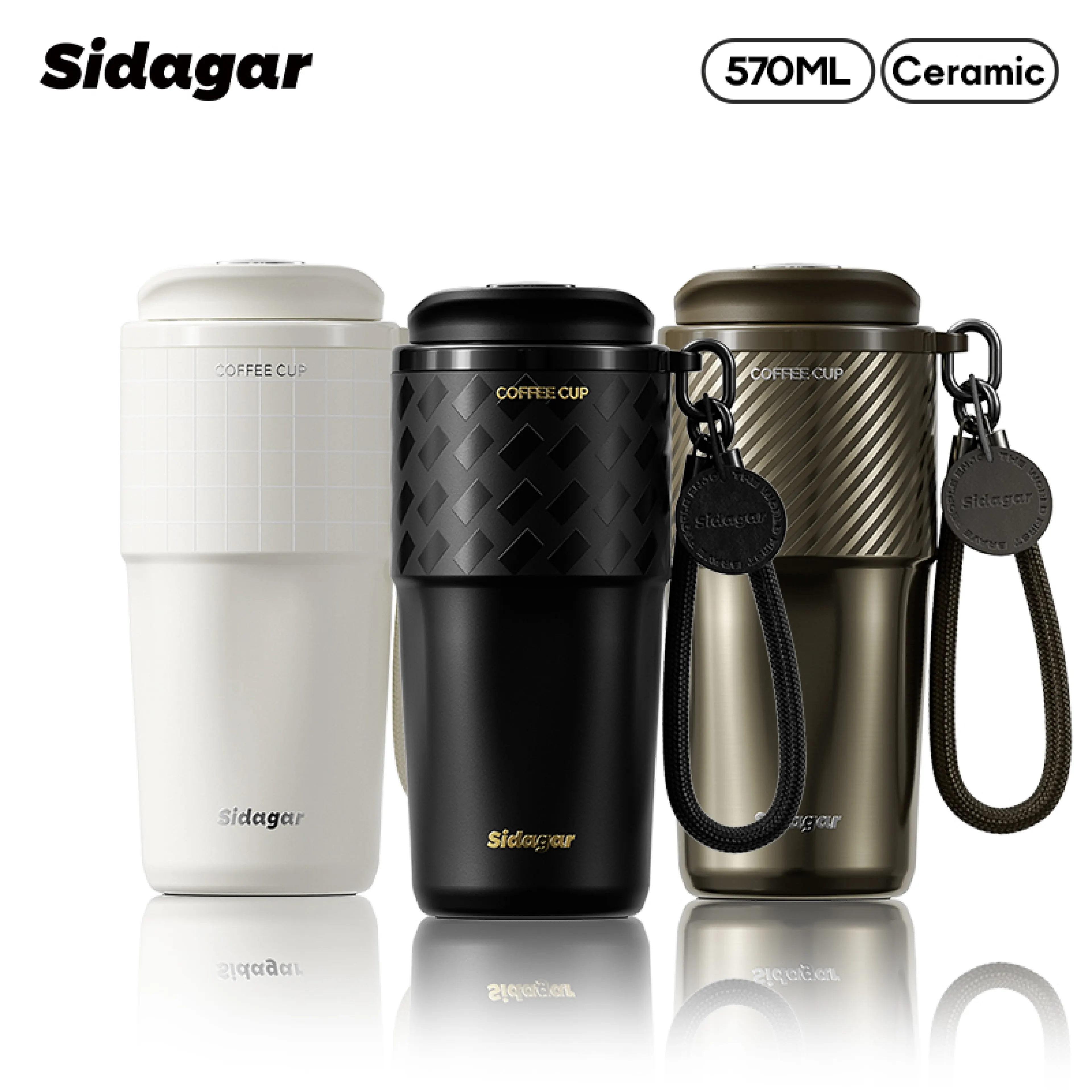Sidagar Dacar Color Coffee Cup 570ml Ceramic Inner Pot Large Capacity Water Cup Women's and Men's Water Bottle Car Coffee Cup