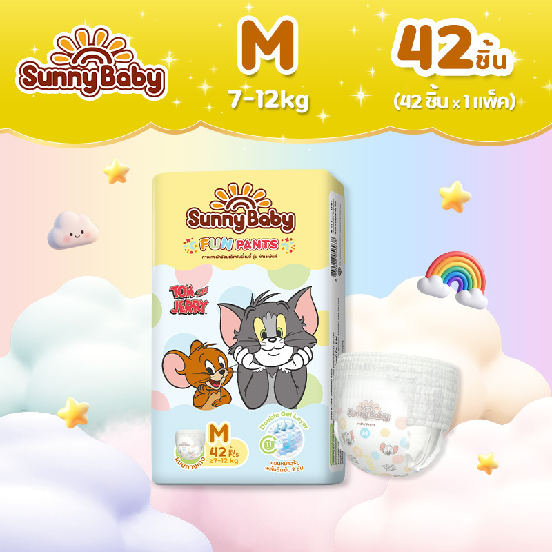 【New Arrival】Sunny Baby Fun Pants Tom and Jerry Diaper Pants, New Model of Baby Diapers, Thick and Absorbent, Size M, 42 Pieces. ราคา 239 บาท*ส่งฟรี