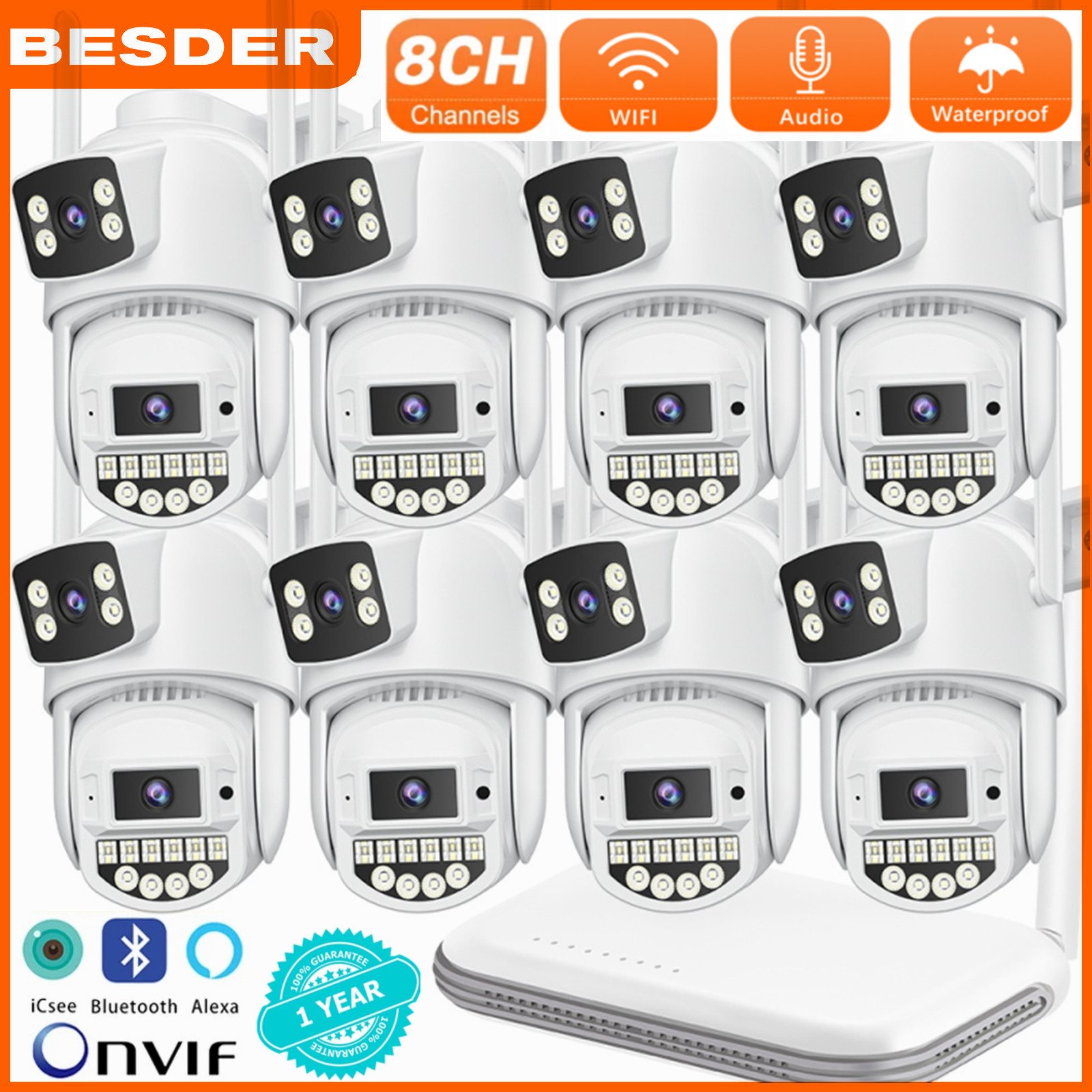 BESDER 5GHz 12MP กล้องวงจรปิด WiFi กล้อง IP 8CH Mini NVR การติดตามอัตโนมัติ Ai Human Detection กันน้ำกลางแจ้ง Night Vision สีเต็มรูปแบบกล้องวงจรปิดชุดเฝ้าระวัง ราคา 3,999 บาท*ส่งฟรี