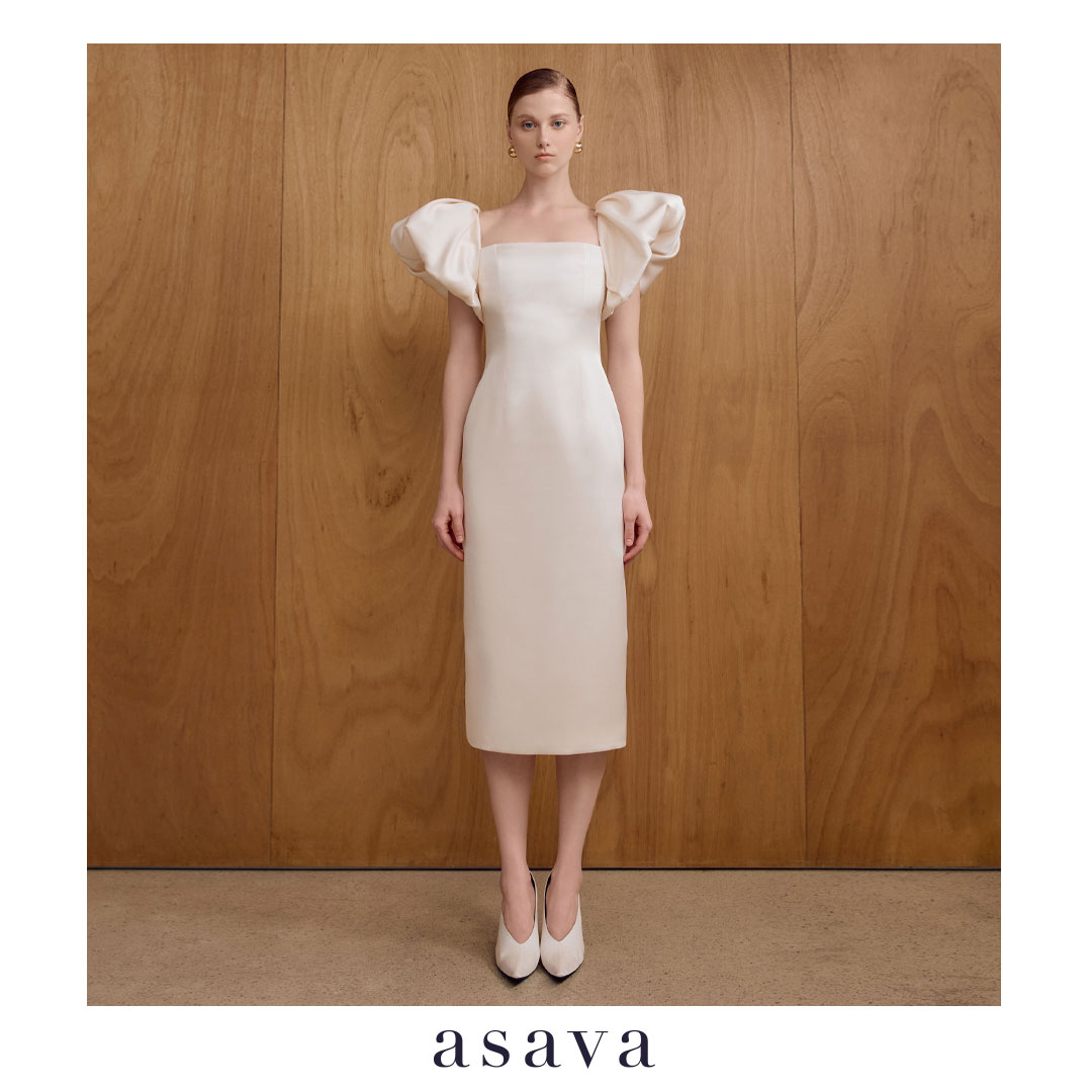[Asava Ss25] Romilly Puff Sleeve Dress, Women's Dress, Short Puff Sleeves, Square Neck, Back Slit, Zipper and Hook at the Back. ราคา 11,000 บาท*ส่งฟรี