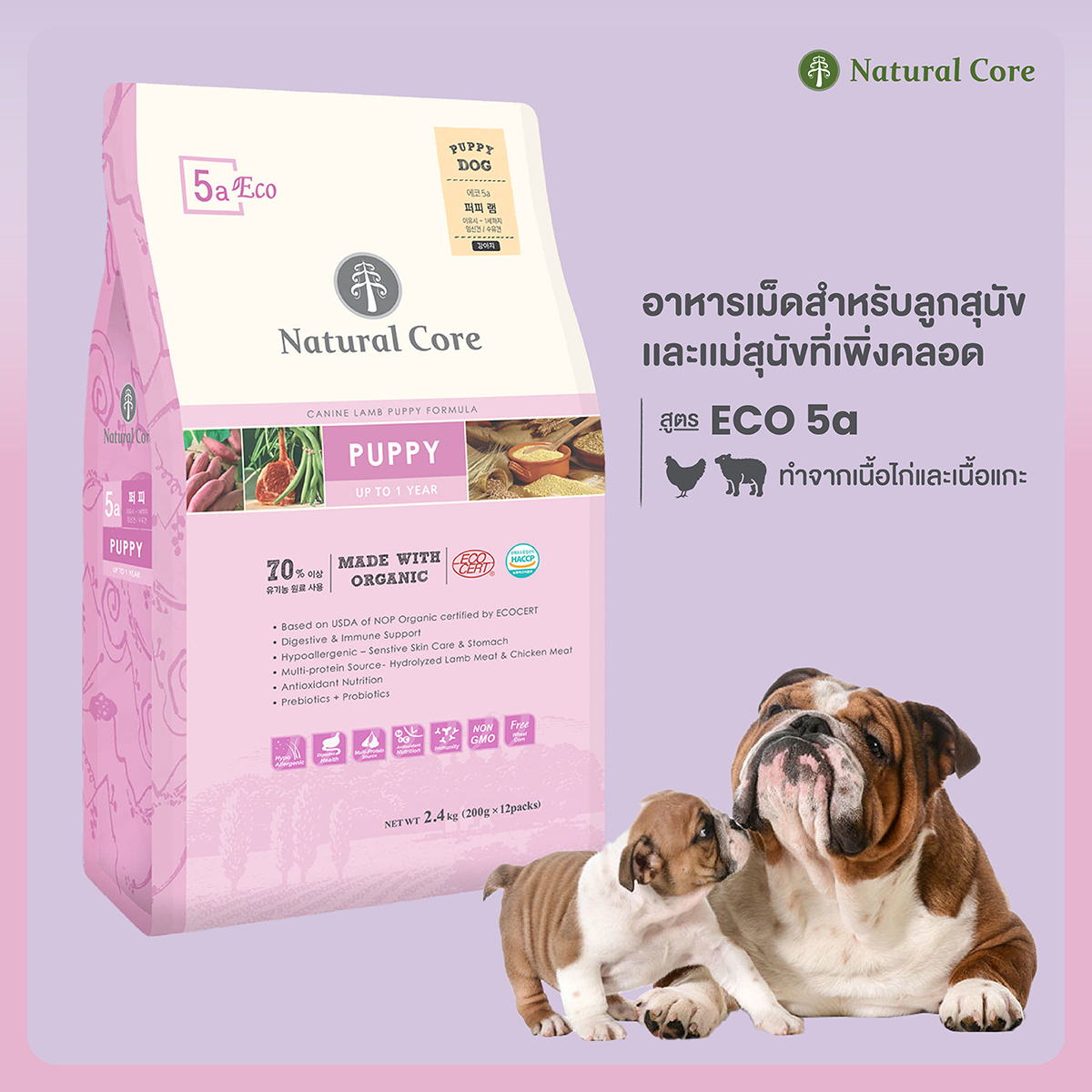 Natural Core อาหารเม็ด Eco 5a Puppy Lamb เนื้อแกะ สำหรับลูกสุนัข ขนาดเม็ด 6.5 มม. (1กก. ,7กก.) ราคา 4,250 บาท*ส่งฟรี