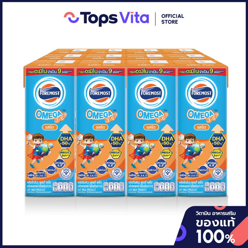 Foremost Foremost Omega 369 Uht Milk, Plain Flavor, 180 Ml. Pack 12 [8850188901574] ราคา 163 บาท*ส่งฟรี