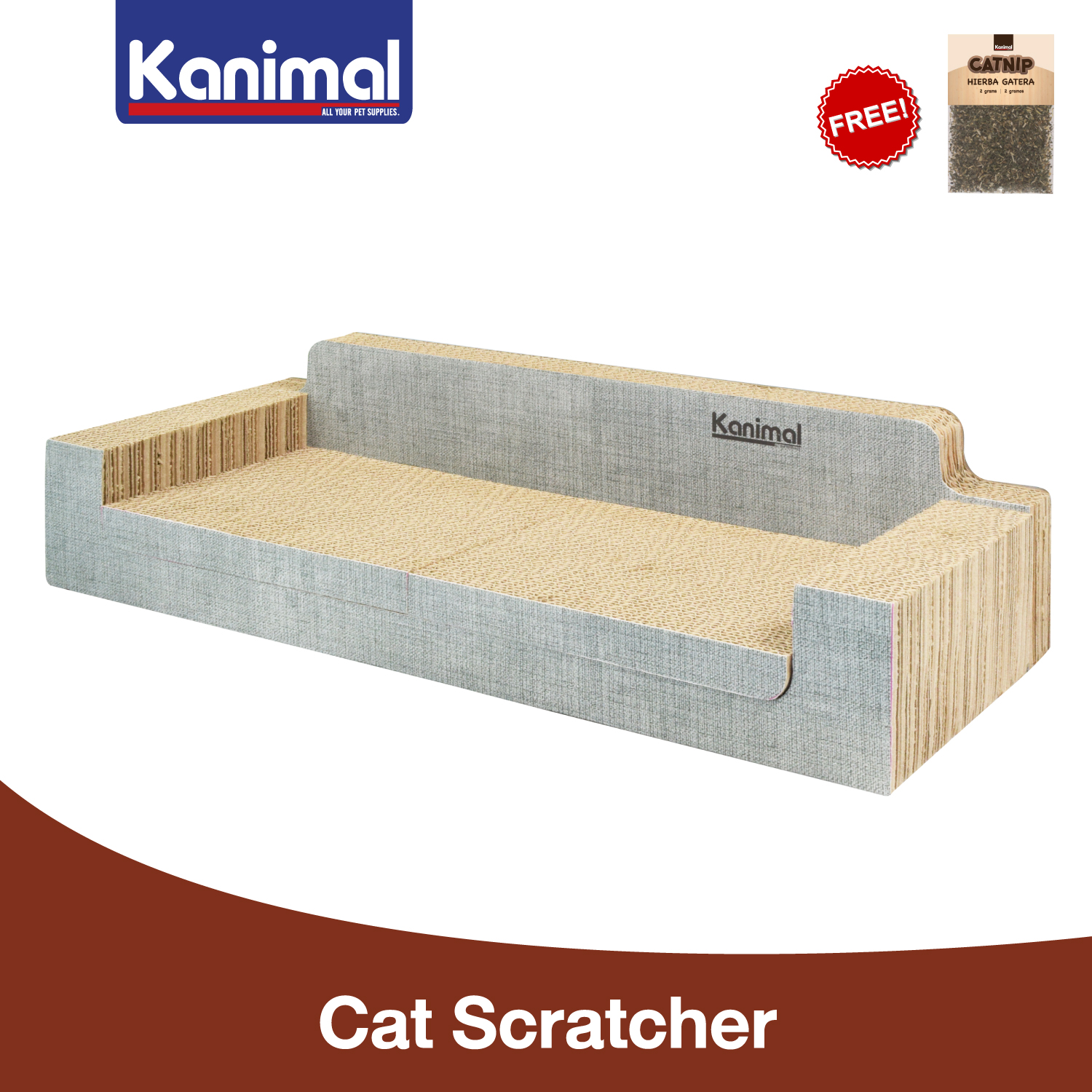 Kanimal Cat Toy Cat Nail Scratcher Extra Jumbo Luxury Sofa Pattern For All Life Stages Cats Size XXL 80x40x20 cm. Free! Catnip ราคา 1,264 บาท*ส่งฟรี