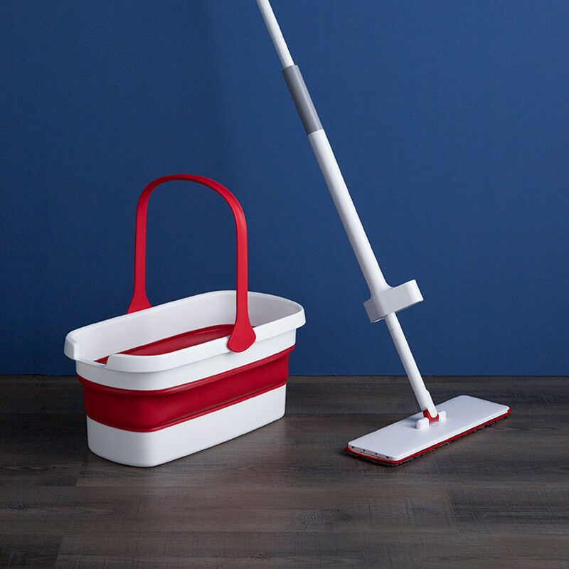 BOOMJOY Flat Squeeze Mop และถังพับฟรีซักมือทำความสะอาดพื้น Mop Microfiber Mop Pad เครื่องมือทำความสะอาดบนลามิเนตไม้เนื้อแข็ง ราคา 331 บาท*ส่งฟรี