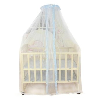 Baby Infant Bed Round Top Lace Insect Mosquito Bug Safe Mesh Bed Net Full Cover Blue Edge