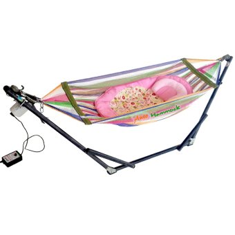 Auto Hammock เปลไกวเด็กอ่อนแบบเปลไกวอัตโนมัติขนาดเล็กสีสายรุ้ง พร้อมเบาะและหมอนหนุนสีชมพู Auto Hammock เปลไกวเด็กอ่อนแบบเปลไกวอัตโนมัติขนาดเล็กสีสายรุ้ง พร้อมเบาะและหมอนหนุนสีชมพู