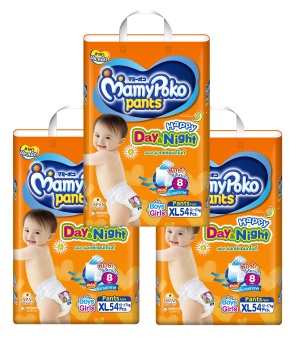 ขายยกลัง! Mamy Poko กางเกงผ้าอ้อม รุ่น Happy Day & Night ไซส์ XL 54 ชิ้น 3 แพ็ค (รวม 162 ชิ้น) ขายยกลัง! Mamy Poko กางเกงผ้าอ้อม รุ่น Happy Day & Night ไซส์ XL 54 ชิ้น 3 แพ็ค (รวม 162 ชิ้น)
