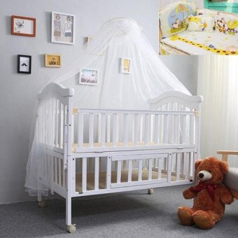 Baby Bed เตียงไม้เด็กสีขาวขนาดใหญ่ รุ่น Big White พร้อมเครื่องนอนสีเหลืองครีมลายสัตว์สุขสันต์ Happy Travel (สีขาว) Baby Bed เตียงไม้เด็กสีขาวขนาดใหญ่ รุ่น Big White พร้อมเครื่องนอนสีเหลืองครีมลายสัตว์สุขสันต์ Happy Travel (สีขาว)