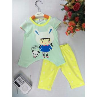 ple shop G0012 เสื้อคอกลมแขนตัดลายกระต่ายสีเขียว+กางเกงเลคกิ้งสีเหลือง ple shop G0012 เสื้อคอกลมแขนตัดลายกระต่ายสีเขียว+กางเกงเลคกิ้งสีเหลือง