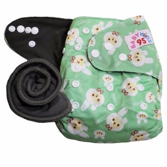 BABYKIDS95 กางเกงผ้าอ้อมชาโคลขอบปกป้อง +แผ่นซับชาโคล (Rabbit-Green) BABYKIDS95 กางเกงผ้าอ้อมชาโคลขอบปกป้อง +แผ่นซับชาโคล (Rabbit-Green)