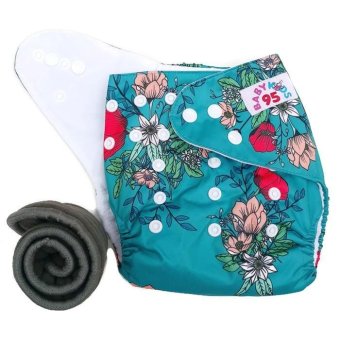 BABYKIDS95 กางเกงผ้าอ้อมกันน้ำ+แผ่นซับชาโคล Size:3-16กก. (Green/Blue Flowers) BABYKIDS95 กางเกงผ้าอ้อมกันน้ำ+แผ่นซับชาโคล Size:3-16กก. (Green/Blue Flowers)