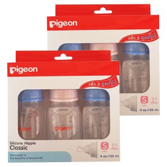 Pigeon ขวดนมพีเจ้นพร้อมจุกซิลิคอน รุ่นคลาสสิค Size S ขนาด 4 oz. 3ขวด/แพ็ค (2แพ็ค) Pigeon ขวดนมพีเจ้นพร้อมจุกซิลิคอน รุ่นคลาสสิค Size S ขนาด 4 oz. 3ขวด/แพ็ค (2แพ็ค)