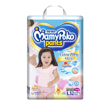 Mamy Poko กางเกงผ้าอ้อม รุ่น Extra Dry Skin ไซส์ L 52 ชิ้น (สำหรับเด็กหญิง) Mamy Poko กางเกงผ้าอ้อม รุ่น Extra Dry Skin ไซส์ L 52 ชิ้น (สำหรับเด็กหญิง)