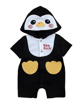 Babybenz ชุดหมีเด็กแฟนซีขาสั้นสีดำมีฮู้ดปักหน้าเพนกวิน Babybenz ชุดหมีเด็กแฟนซีขาสั้นสีดำมีฮู้ดปักหน้าเพนกวิน