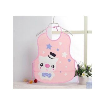 ผ้ากันเปื้อนเด็กแบบพลาสติกกันน้ำลายการ์ตูน สีชมพูอ่อน pig ผ้ากันเปื้อนเด็กแบบพลาสติกกันน้ำลายการ์ตูน สีชมพูอ่อน pig
