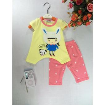 ple shop G0010 เสื้อคอกลมแขนตัดลายกระต่ายสีเหลือง+กางเกงเลคกิ้งสีชมพู ple shop G0010 เสื้อคอกลมแขนตัดลายกระต่ายสีเหลือง+กางเกงเลคกิ้งสีชมพู