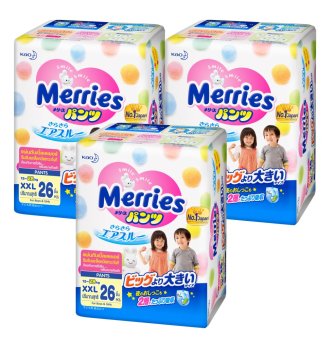 ขายยกลัง! Merries ผ้าอ้อมเมอร์รี่ส์ชนิดกางเกง ไซส์ XXL 26ชิ้น x 3 แพค (รวม 78 ชิ้น) ขายยกลัง! Merries ผ้าอ้อมเมอร์รี่ส์ชนิดกางเกง ไซส์ XXL 26ชิ้น x 3 แพค (รวม 78 ชิ้น)