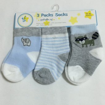 Baby ถุงเท้าเด็กแรกเกิด - 6เดือน set 3คู่ สีฟ้าเทา Baby ถุงเท้าเด็กแรกเกิด - 6เดือน set 3คู่ สีฟ้าเทา