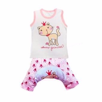 Busha G0009-เสื้อกล้ามสีขาวลายแมวกุ๊นชมพู+กางเกงเสริมก้น Busha G0009-เสื้อกล้ามสีขาวลายแมวกุ๊นชมพู+กางเกงเสริมก้น
