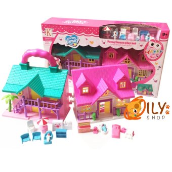 Dream House บ้านตุ๊กตาสองชั้น สีสันสดใส พกพาสะดวก พับเป็นกระเป๋าหิ้วได้ สีชมพู-ม่วง Dream House บ้านตุ๊กตาสองชั้น สีสันสดใส พกพาสะดวก พับเป็นกระเป๋าหิ้วได้ สีชมพู-ม่วง