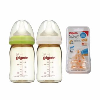 PIGEON ขวดนมพีเจนท์สีชา รุ่น PPSU ขนาด 160 มล. แพ็ค 2 ขวด + จุกนมเสมือนนมมารดา Softouch Peristatic Plus Size S แพ็ค 2 ชิ้น PIGEON ขวดนมพีเจนท์สีชา รุ่น PPSU ขนาด 160 มล. แพ็ค 2 ขวด + จุกนมเสมือนนมมารดา Softouch Peristatic Plus Size S แพ็ค 2 ชิ้น