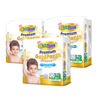 ขายยกลัง! กางเกงผ้าอ้อม BabyLove Premium Gold ไซส์ L 3 แพ็ค (รวม 156 ชิ้น) ฟรี! Kira Kira Lotion
