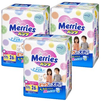 ขายยกลัง! Merries ผ้าอ้อมเมอร์รี่ส์ชนิดกางเกง ไซส์ XXL 26 ชิ้น x 3 แพค (รวม 78 ชิ้น) ขายยกลัง! Merries ผ้าอ้อมเมอร์รี่ส์ชนิดกางเกง ไซส์ XXL 26 ชิ้น x 3 แพค (รวม 78 ชิ้น)